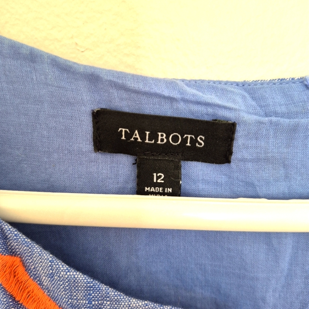 Talbots Women’s Blue Embroidered Linen Blend Shift Dress – Size 12 - Picture 4 of 6